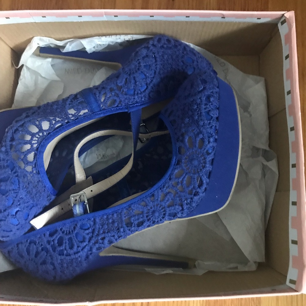 blue crochet heels